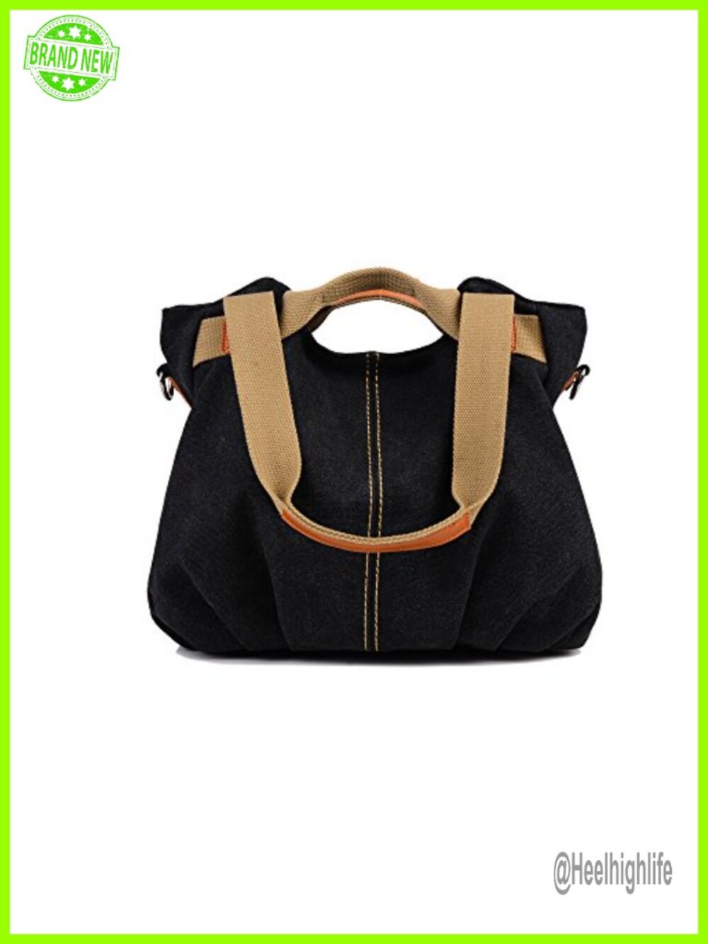 Chikencall Canvas Hobo Shoulder Tote Handbag Adjustable Strap Vegan Leather Trim